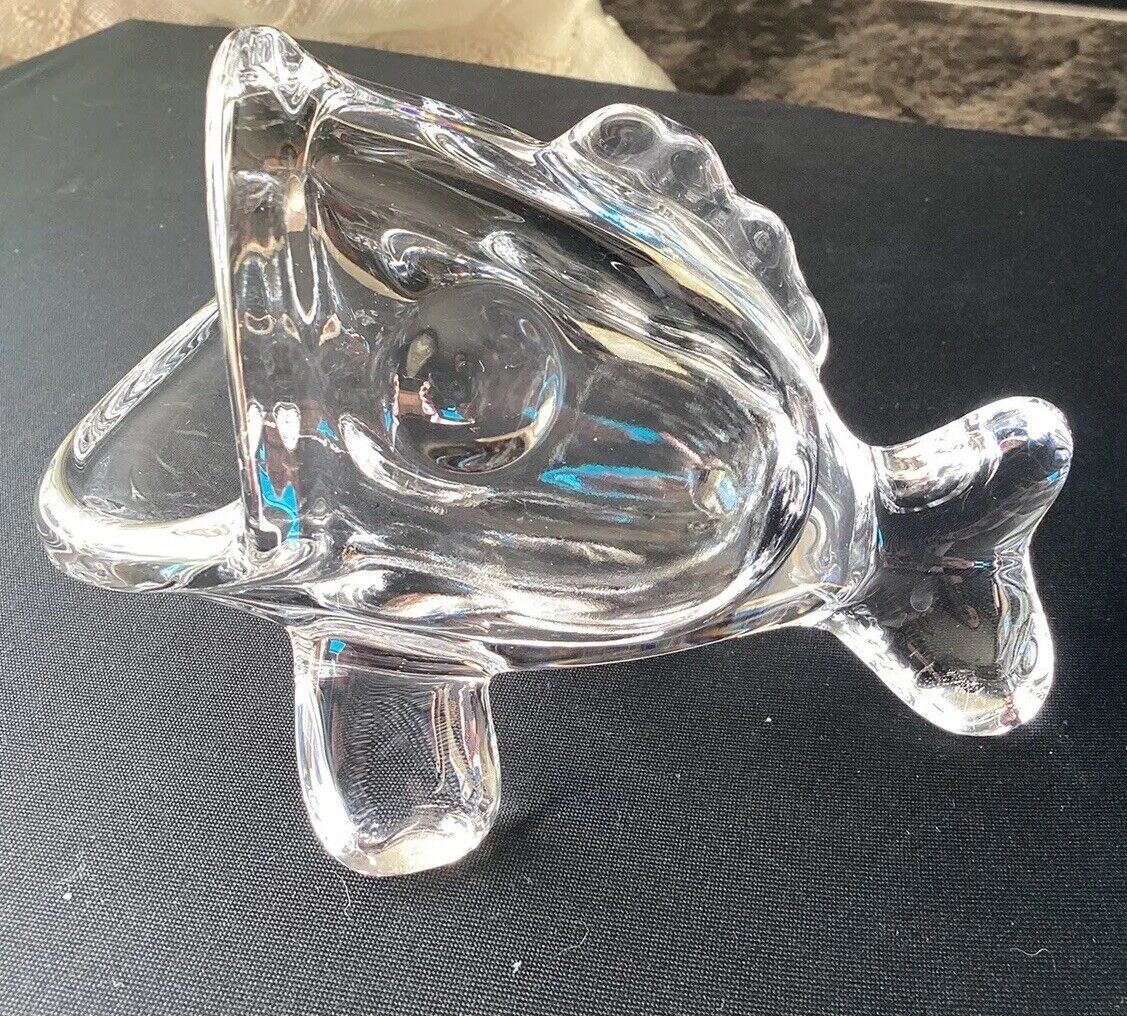 Vintage Art Glass Vannes Chatel French Clear Glass Fish Open Mouth Figurine