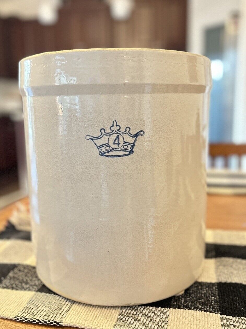 Antique Vintage Crown Ransbottom 4 Gallon Crock Stoneware Pottery