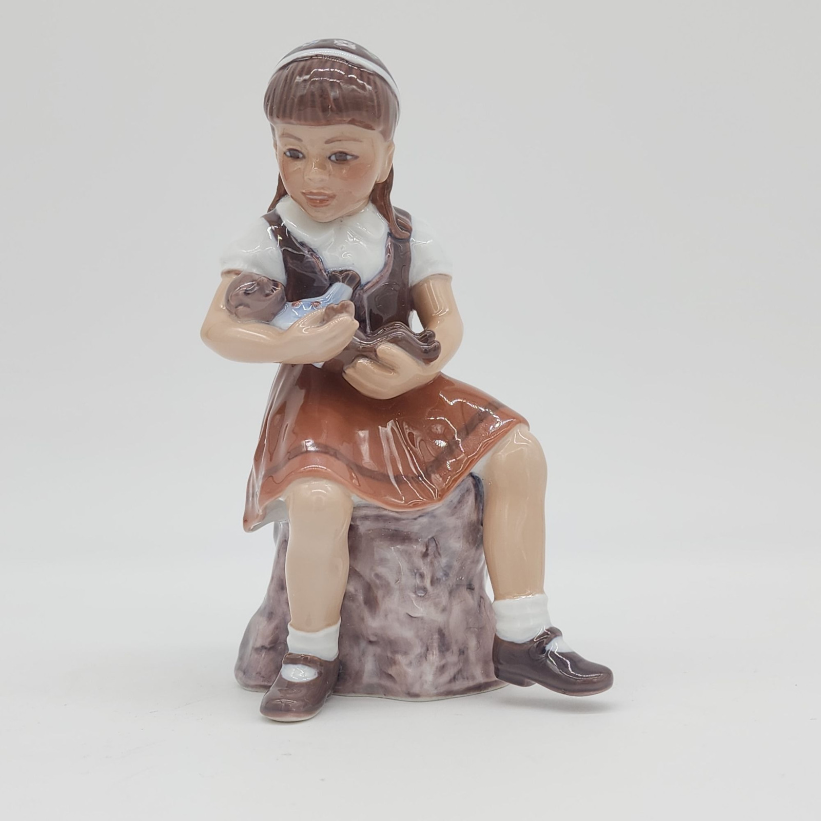 Dahl Jensen Figurine #1295 Girl Holding Teddy Bear Copenhagen Denmark VTG