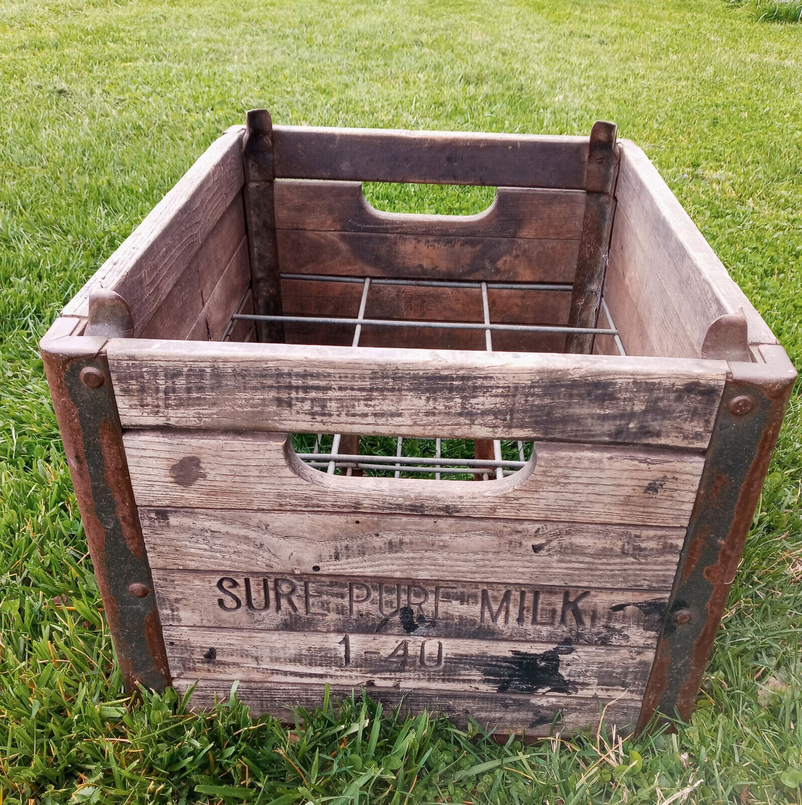 Vintage Mid-Century 1940 Sure Pure Wooden Milk Crate with Rack. Louisville, KY..