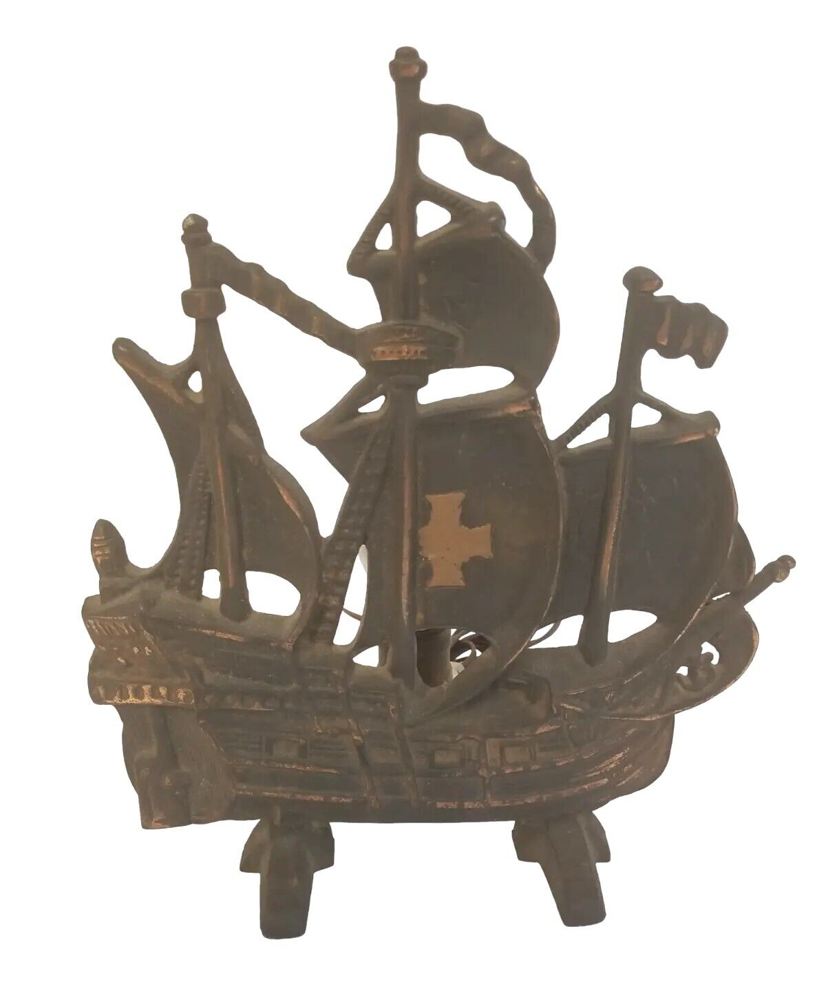 Vintage Sailing Ship Lamp Door Stop Cast Iron Spanish Galleon Illuminated