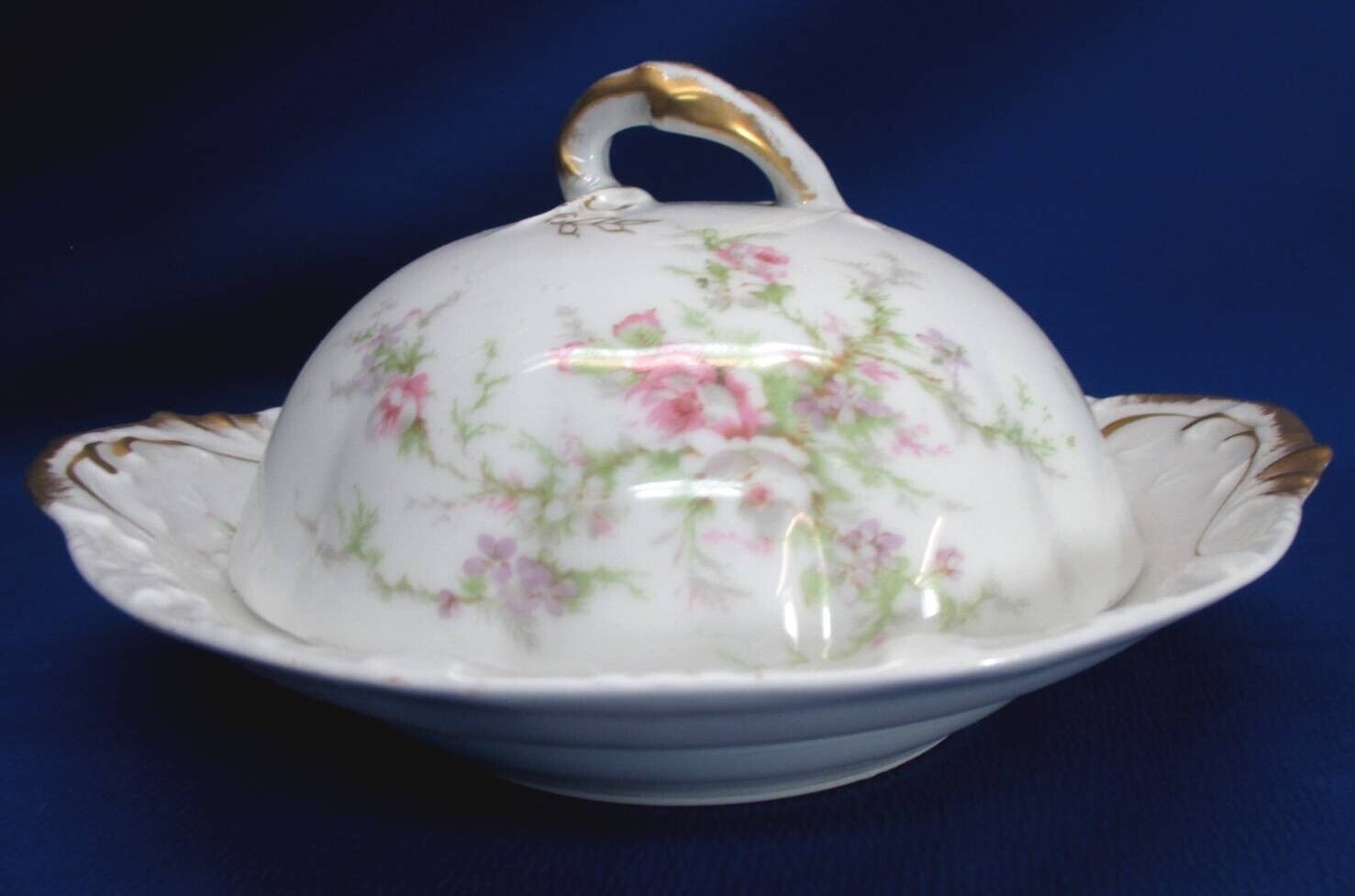 3pc ROUND BUTTER DISH BY THEODORE HAVILAND FRANCE ROSE SPRAYS