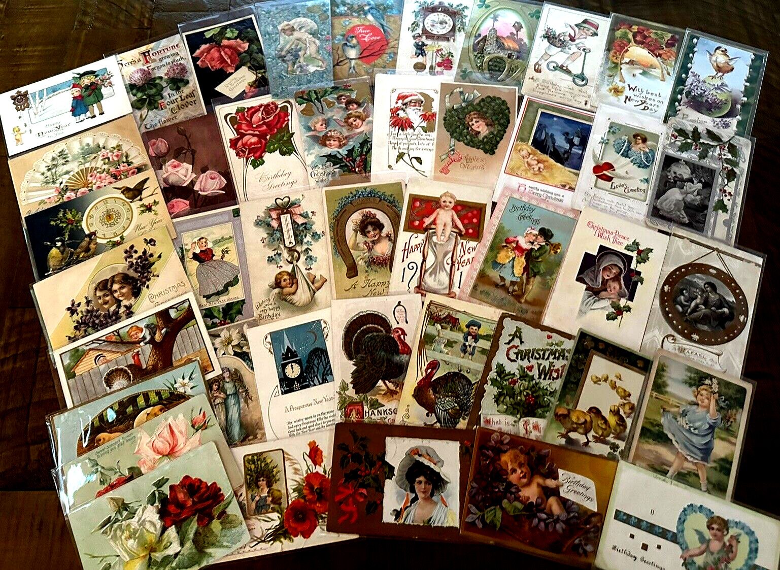 Nice Lot of 50~Mixed Vintage Antique Holidays Greeting Postcards~in sleeves-k711