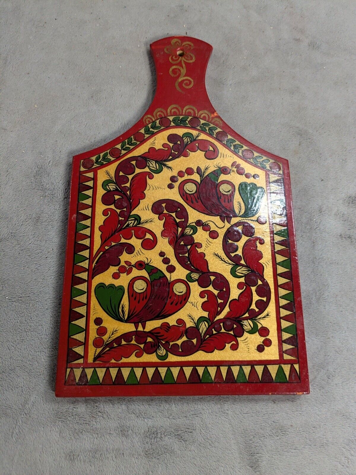 Vintage Russian Wooden Hand Painted Wall Kitchen Decor Cutting Board
