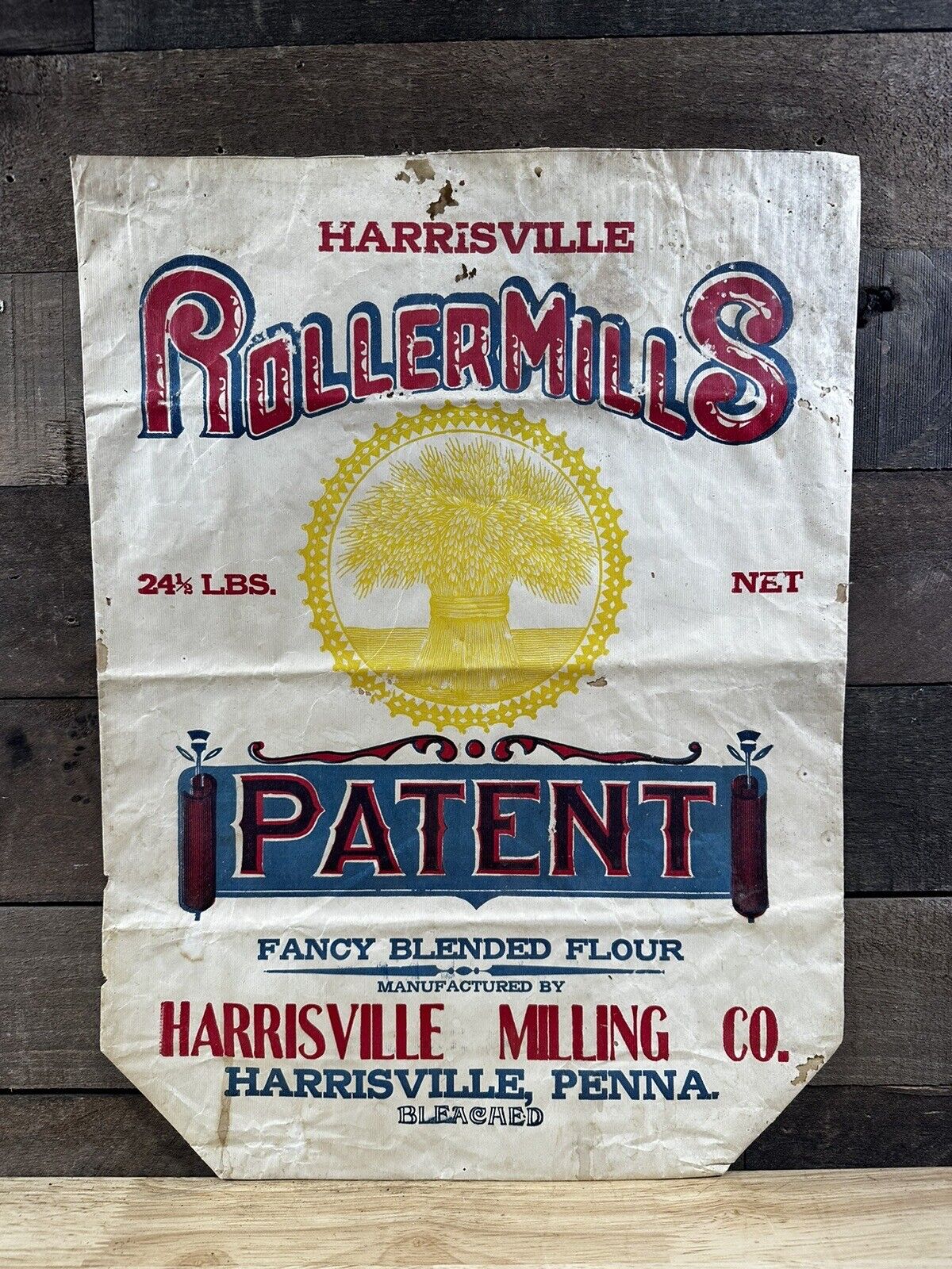 NOS Vintage Roller Mills 24 1/2 Lb  Patent “Fancy Blended Flour” Bag Harrisville