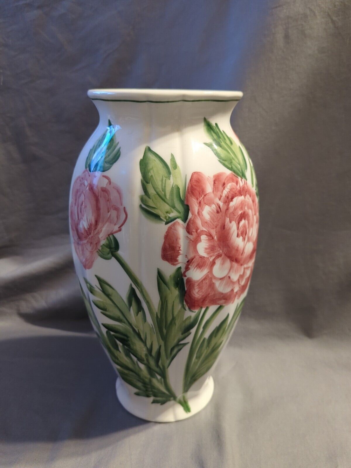 Ancora Hand Painted Floral Ceramic Vase, Italain Made, 11 5/8\