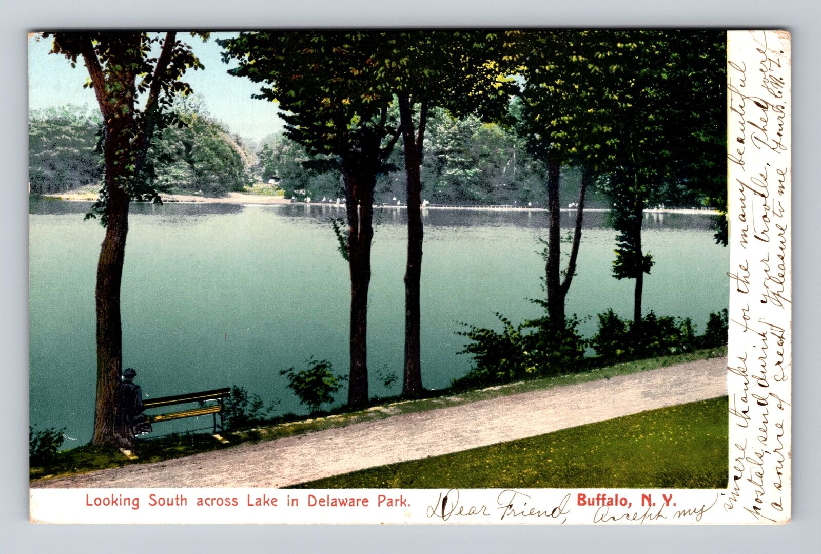 Buffalo NY, New York, South Across Lake In Delaware Park, Vintage c1907 Postcard