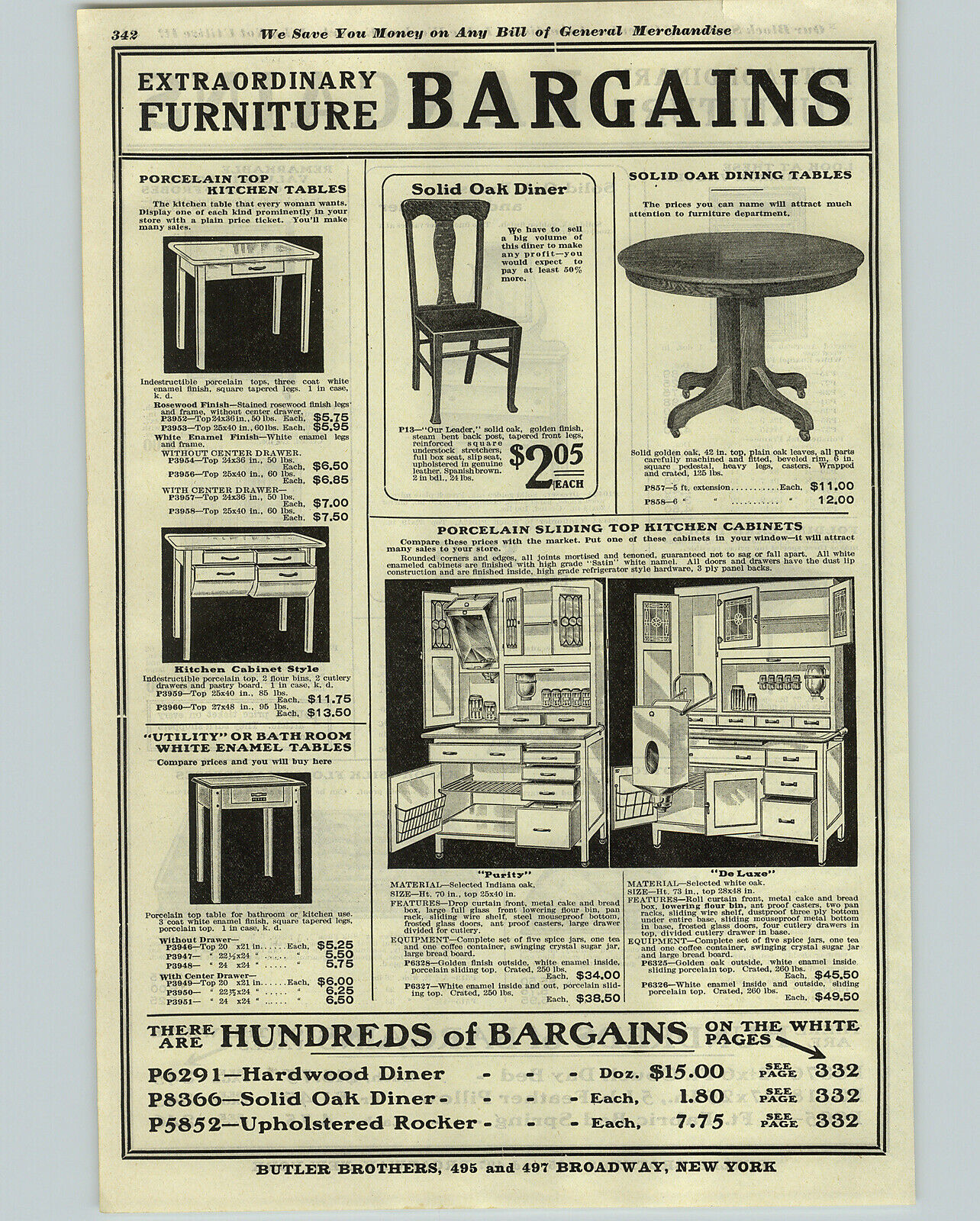 1922 PAPER AD Hoosier Type Kitchen Cupboard Cabinet Porcelain Top Indiana Oak