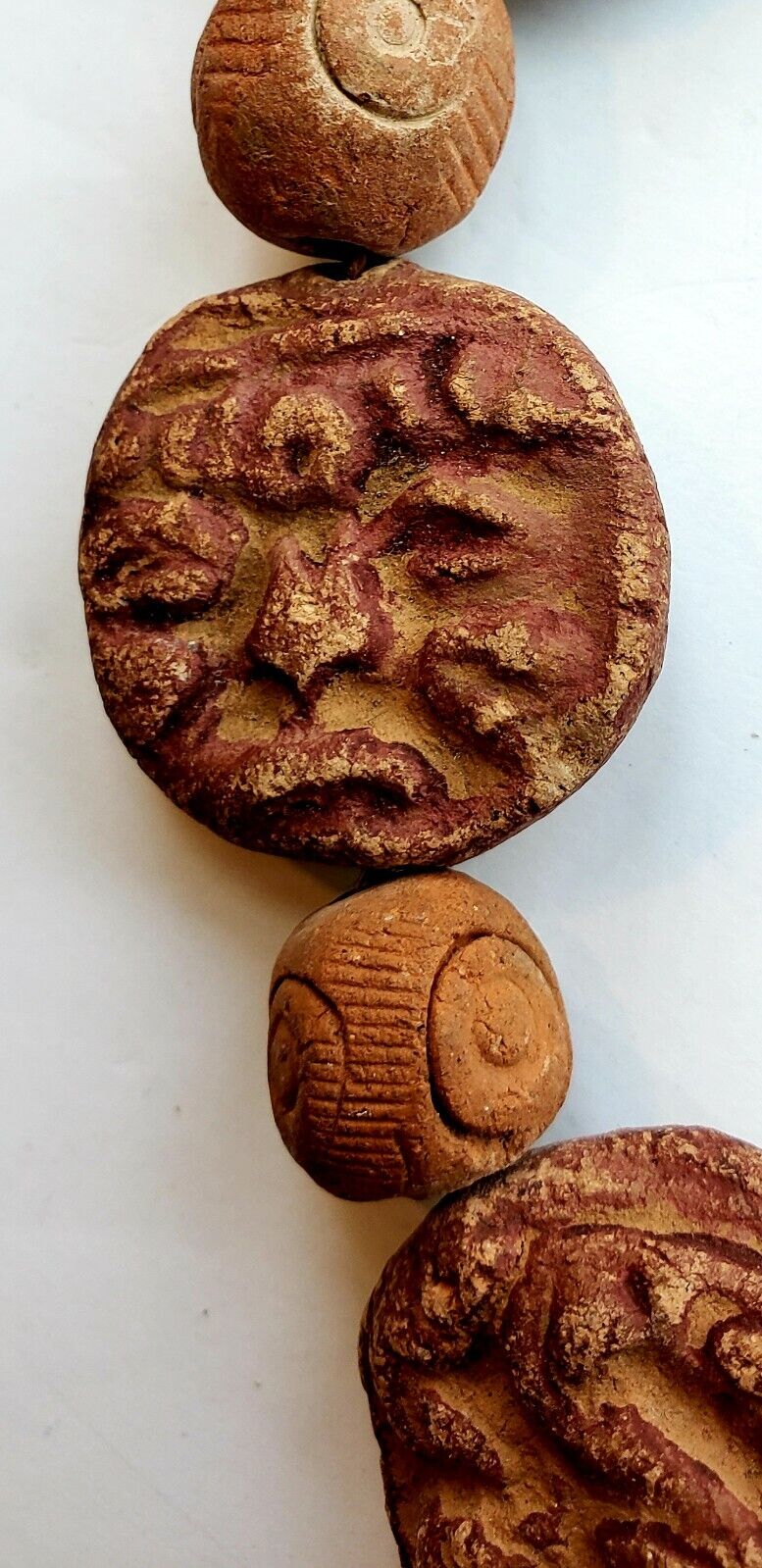 Pre Columbian Antiquities Clay Whorl Hand Carved Beads Antique Trading Mayan