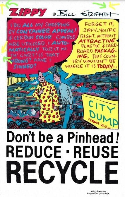 Vintage Zippy The Pinhead Screen-printed Recycle Poster RARE 11\