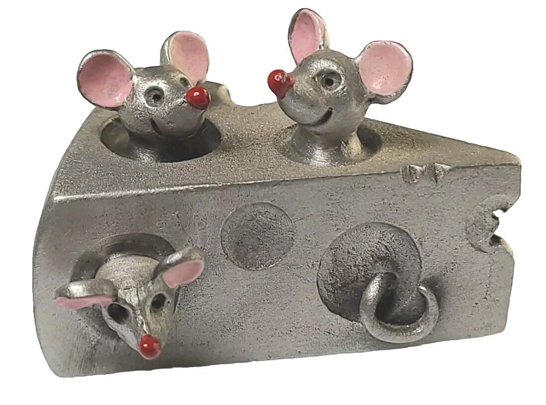 Vintage Hudson Fine Pewter - 3 Mice In Cheese #2211 MINI FIGURINE 1983