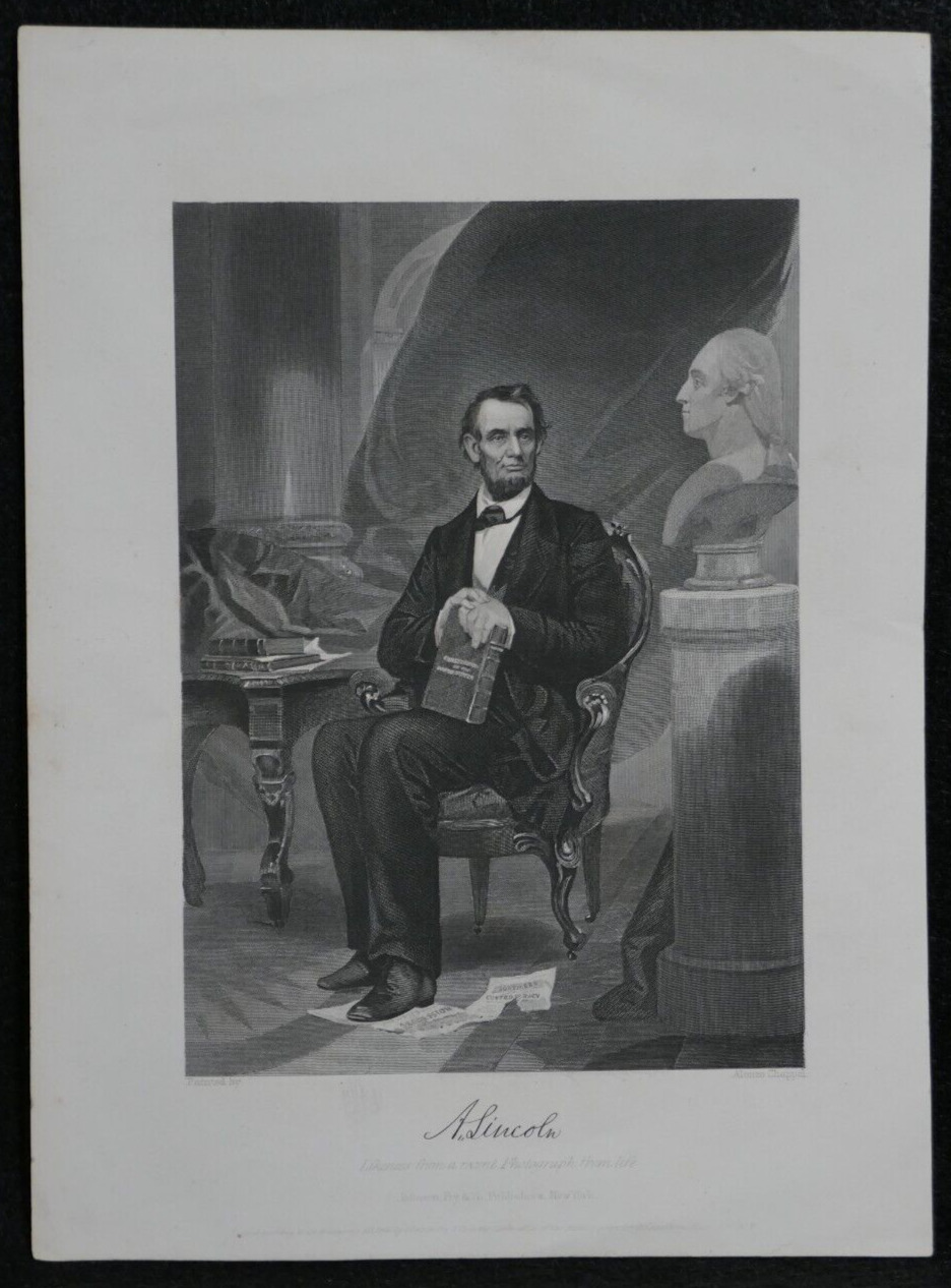 Civil War US President Abraham Lincoln Lithograph 1862 Johnson Fry NY, A Chappel