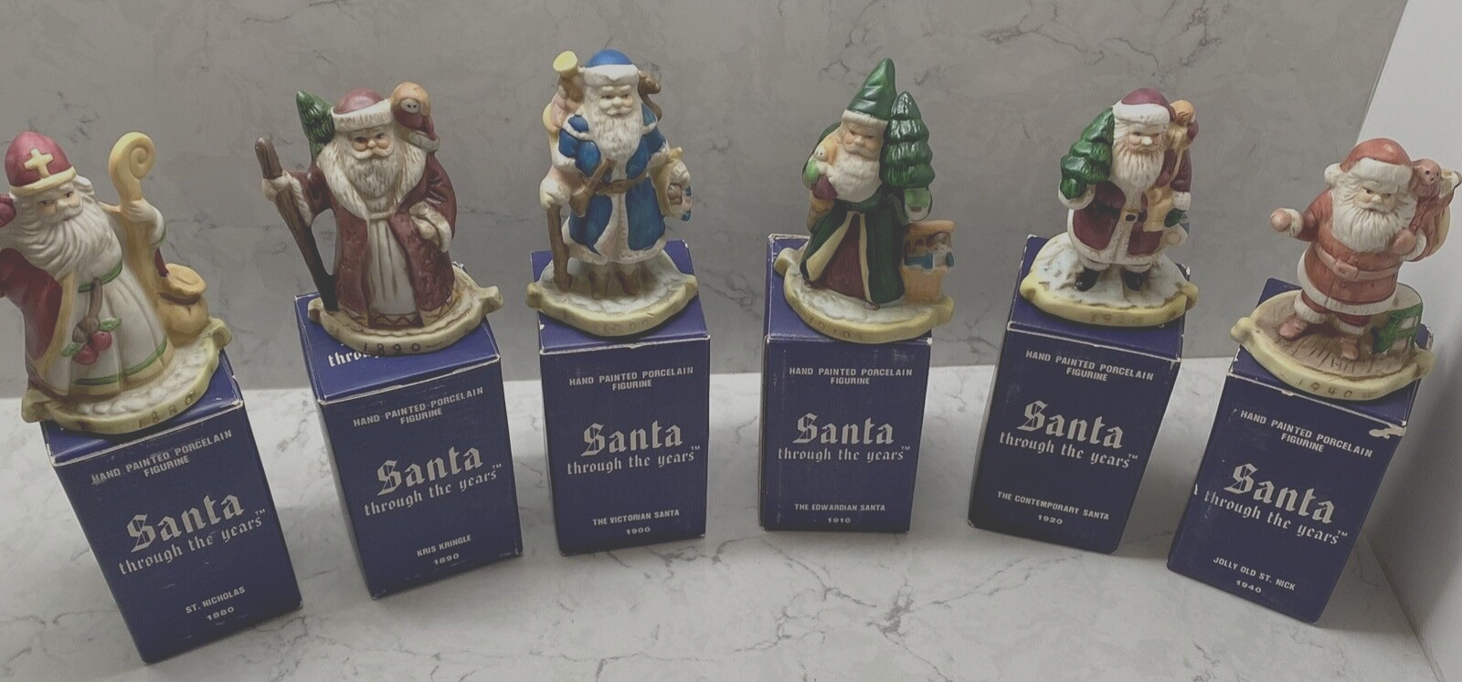 Santa Through The Years Figurines Complete Set of 6 in Original Boxes