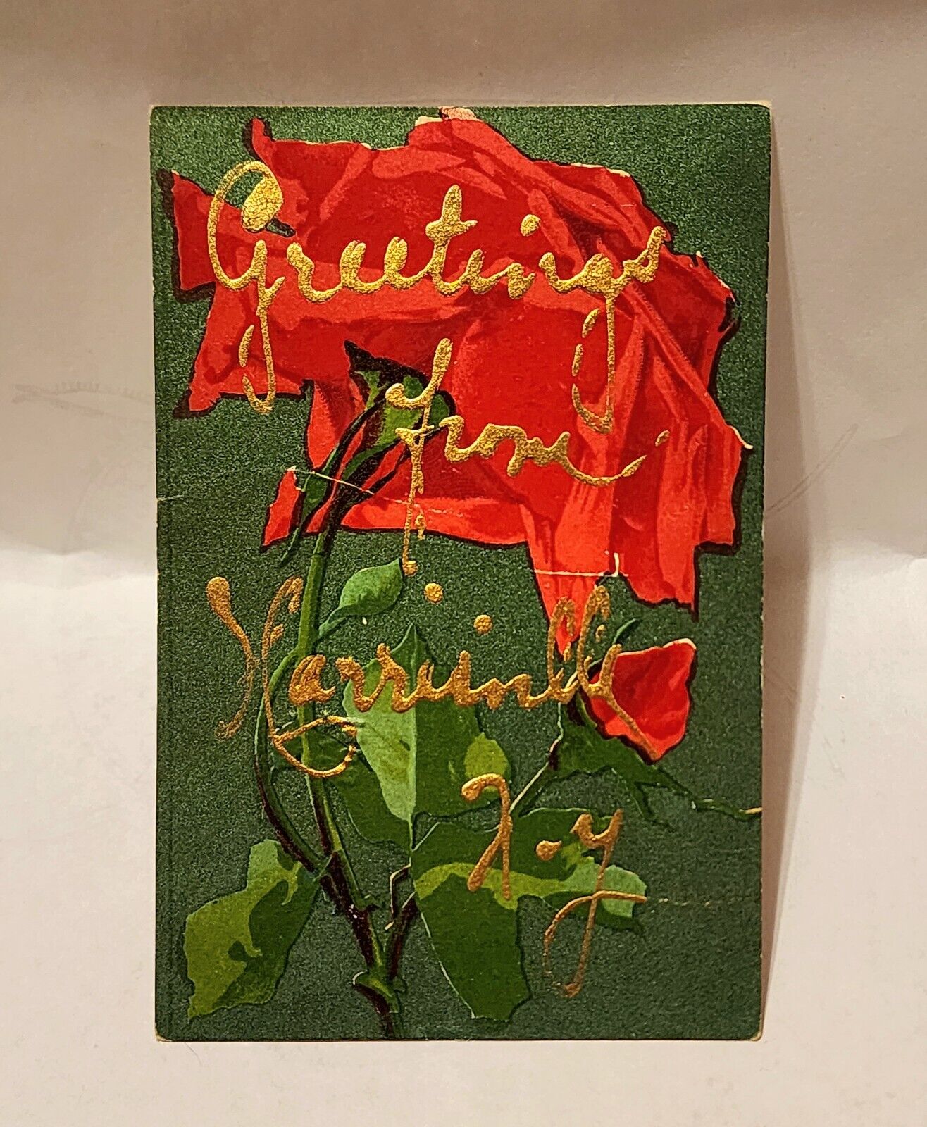 c1908 Vintage Greetings Postcard Poinsettias Embossed  Harrisville NY 