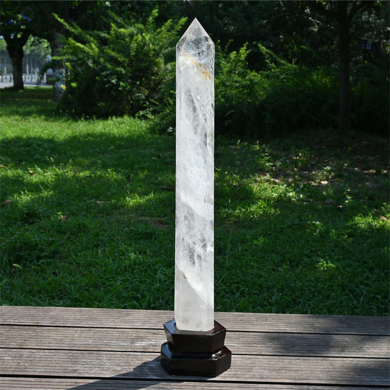 16.97lb Natural Clear Quartz Obelisk Energy Cystal Point Wand Tower Decor+ Stand
