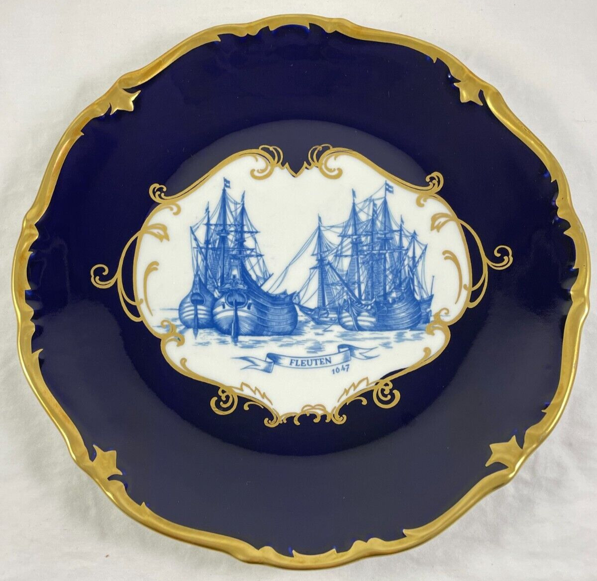 REICHENBACH Ship Plate Echt Kobalt Blue Gold Charger Platter 11.25\