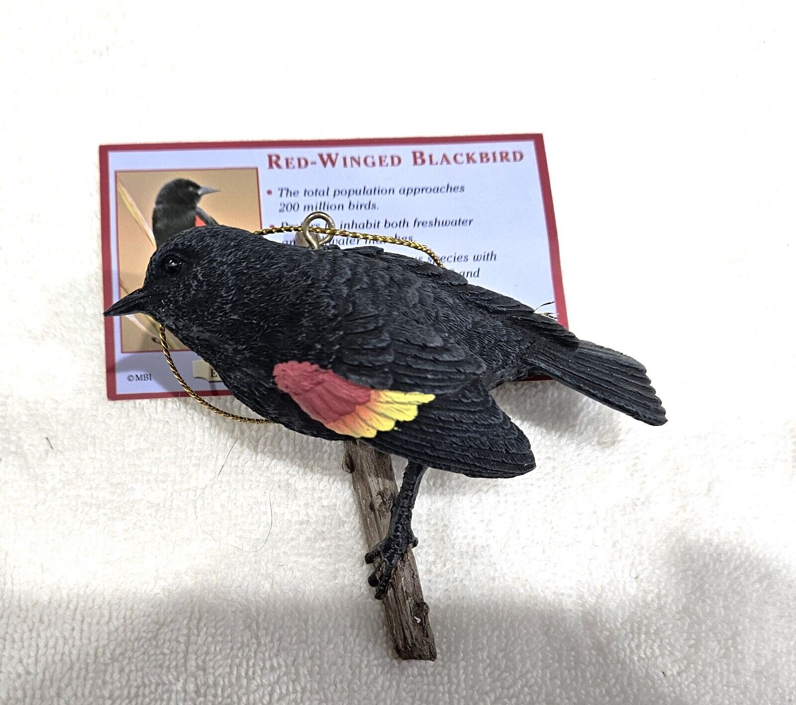 Danbury Mint Red Winged Black Bird from The Songbird Christmas Ornament Collect.