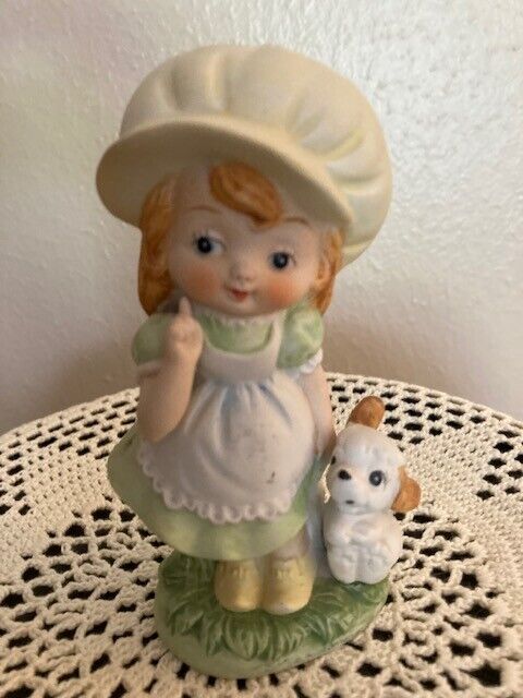 Vintage Ardco Porcelain Bisque Girl with Dog Figurine 