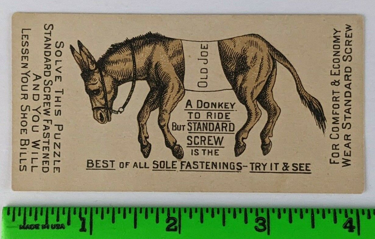 Vintage 1880's Standard Screw Show Fastening Old Joe Donkey Puzzle Trade Card