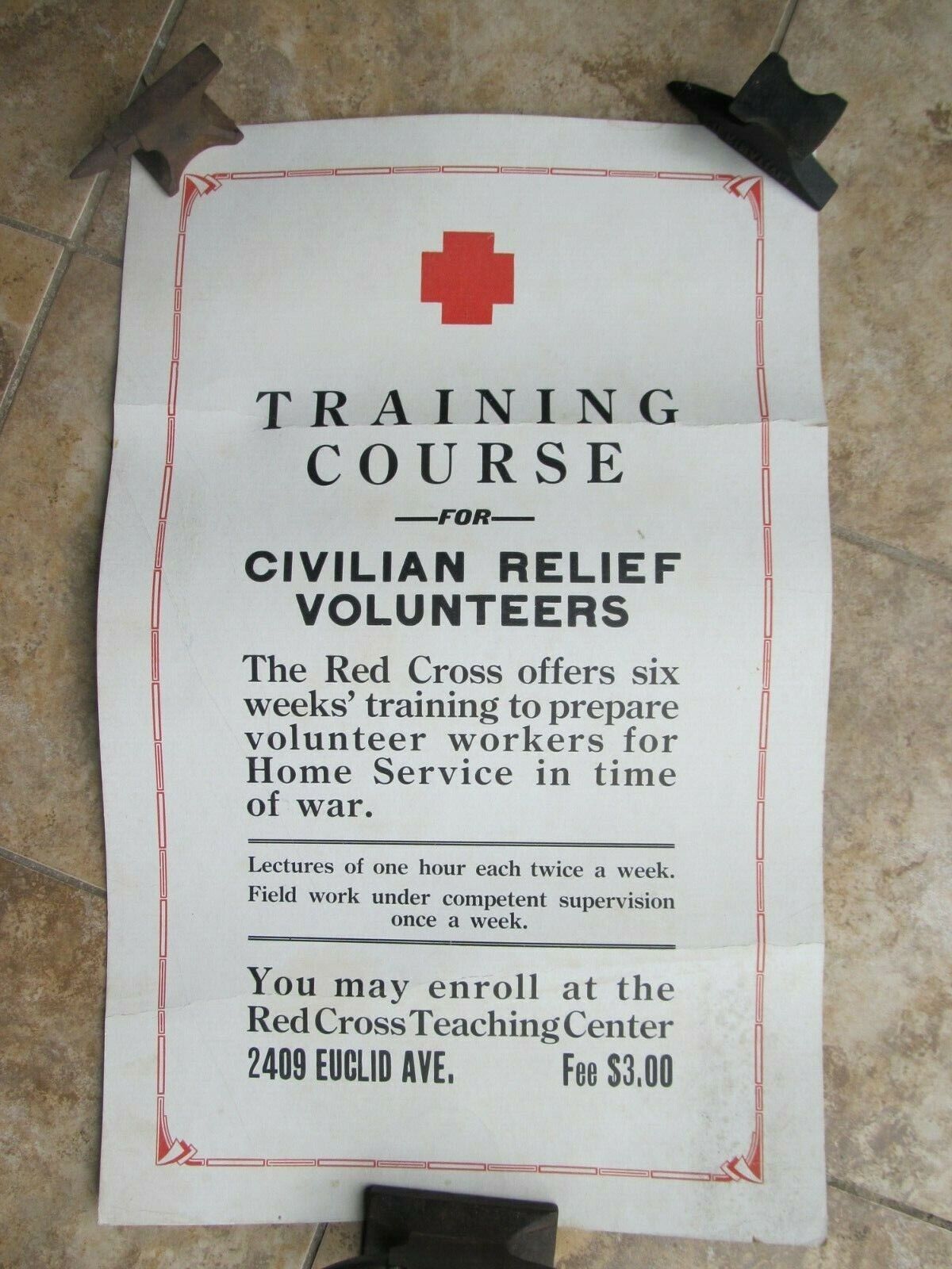 Excellent WWI PATRIOTIC RED CROSS TRAINING POSTER, Medical, Medicine, GIFT