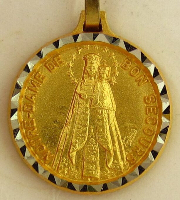 Vintage MARY Medal OUR LADY OF GOOD HELP French Religious Gold-tone Medal