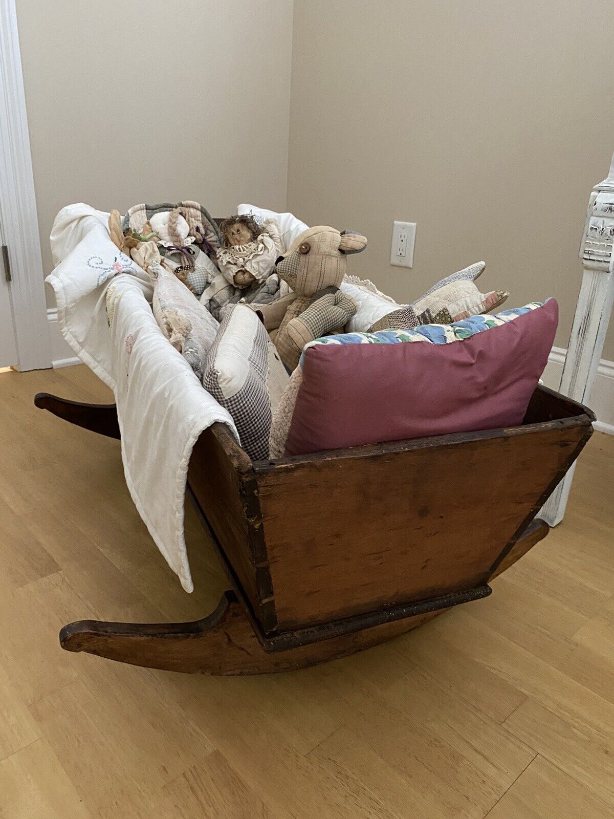 Antique All-Original Rocking Wooden Primitive Baby Cradle Crib Collector’s Piece