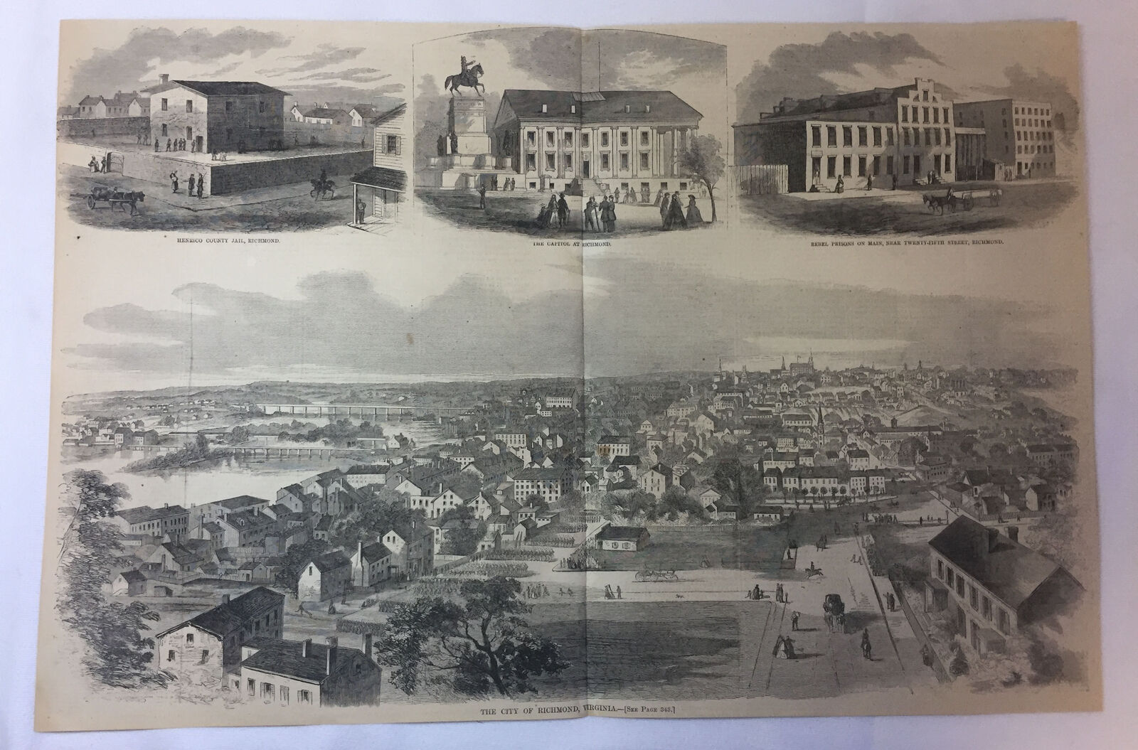 1862 magazine engraving~14x21~THE CITY OF RICHMOND, VIRGINIA