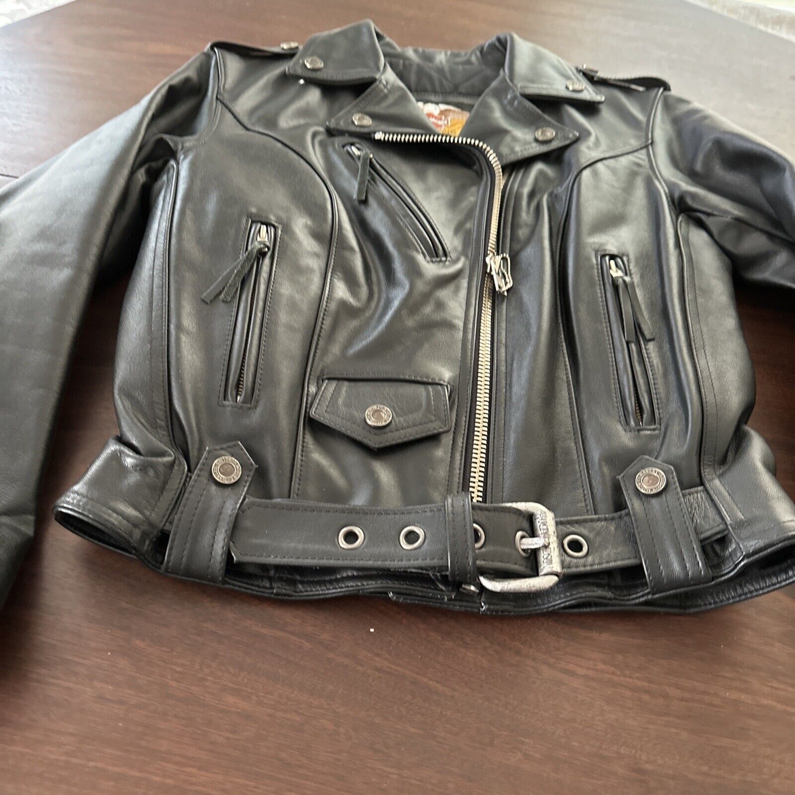 VTG Harley Davidson Women's Black Leather Riding Jacket Made In USA Size Small