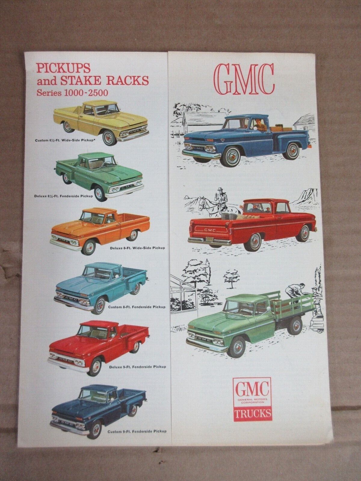 Vintage 1960s GMC Pickups and Stake Racks Series 1000-2500 Brochure  A6