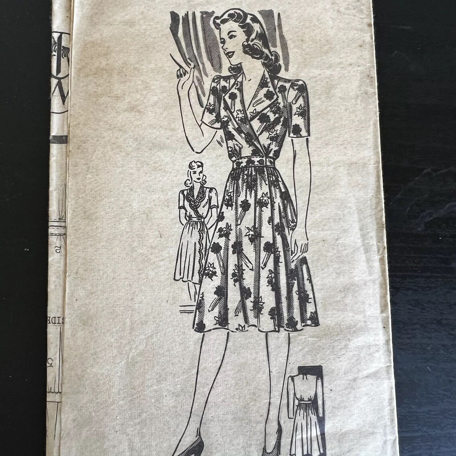Vintage 1940s Marian Martin 9934 Belted Collared Dress Sewing Pattern 16 USED