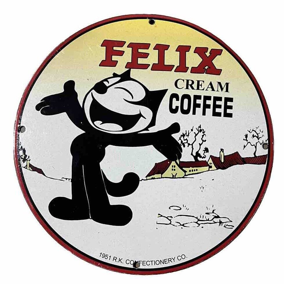 FELIX COFFEE CARTOON RARE SMART COOL SEEDS MAN-CAVE PINUP PORCELAIN ENAMEL SIGN