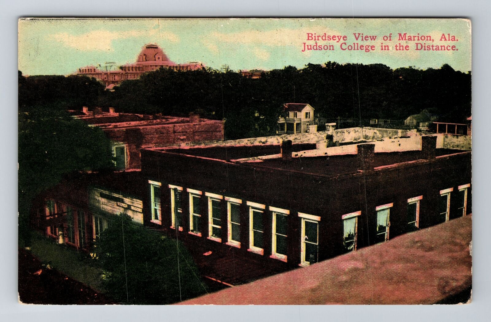 Marion AL-Alabama, Birdseye View Judson College, Antique Vintage Postcard