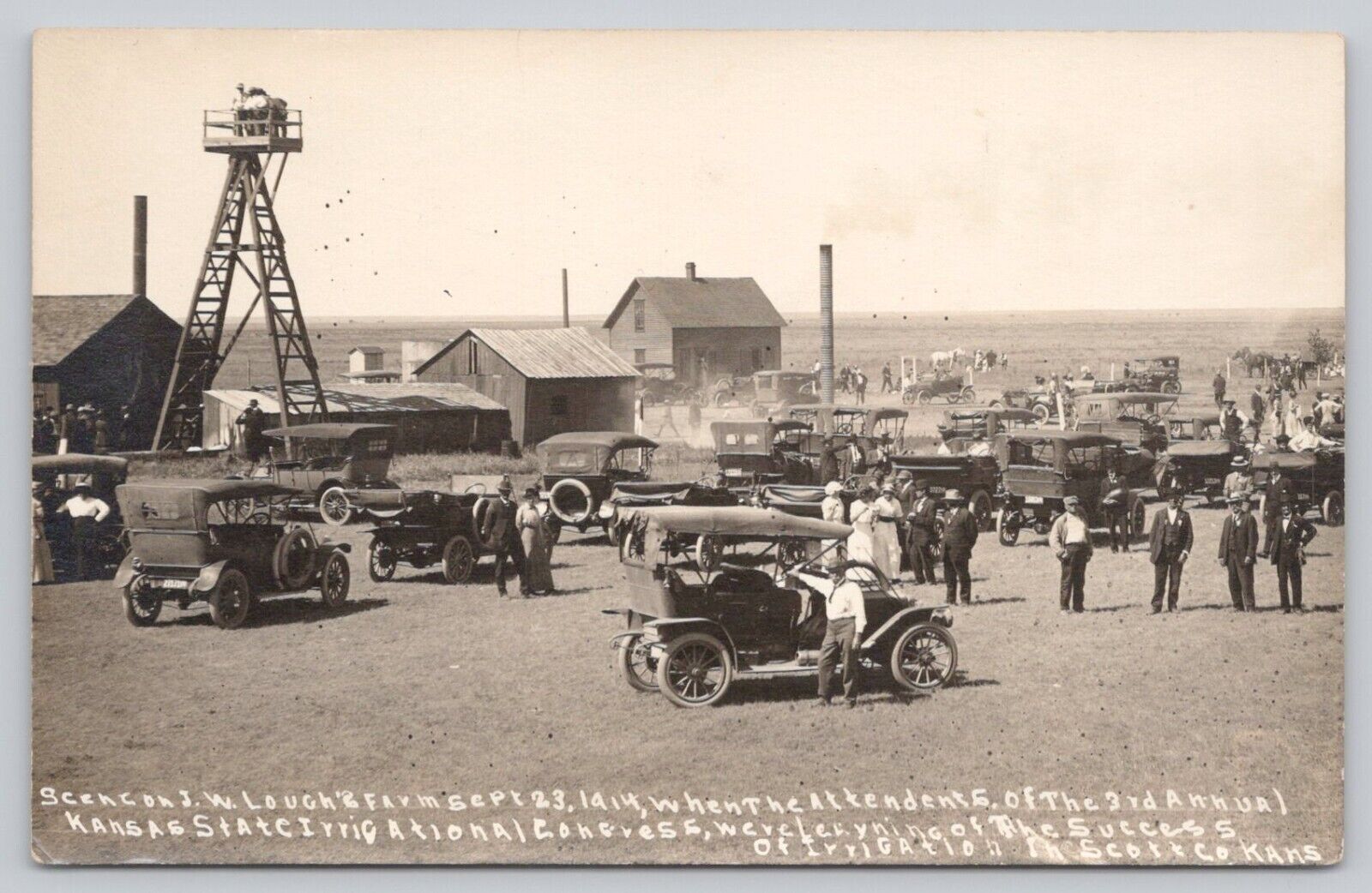 RPPC Postcard JW Lough Alfalfa Farm Vintage Cars Barns Farmers 1914 Kansas