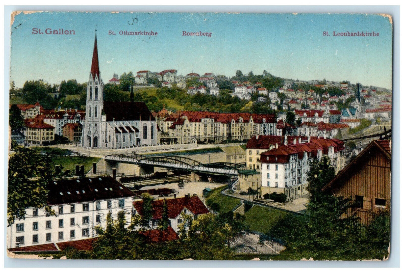1913 St. Othmarkirche St. Leonhardskirche St. Gallen Switzerland Postcard