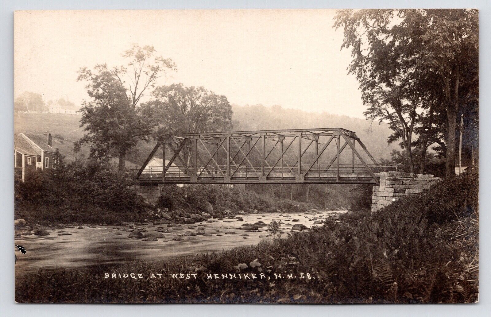 c1915~West Henniker New Hampshire NH~Steel Railroad Bridge~Creek~RPPC Postcard