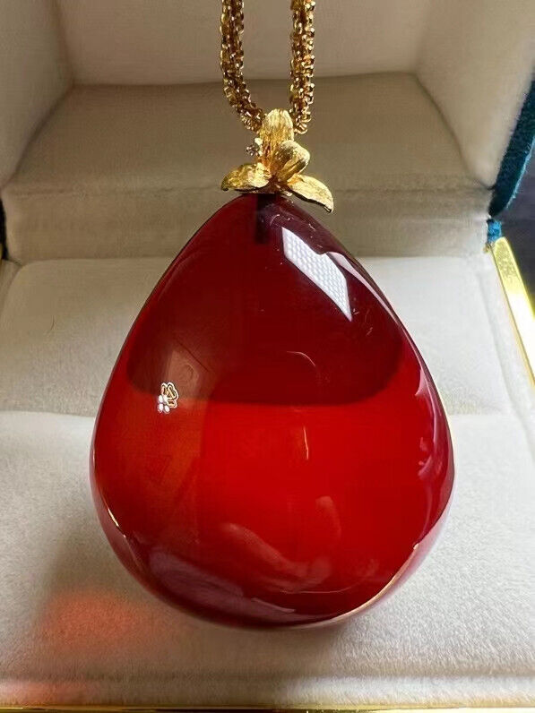 Genuine Natural Red Amber Gemstone Rare Healing Pendant 37x31x15mm AAAAA