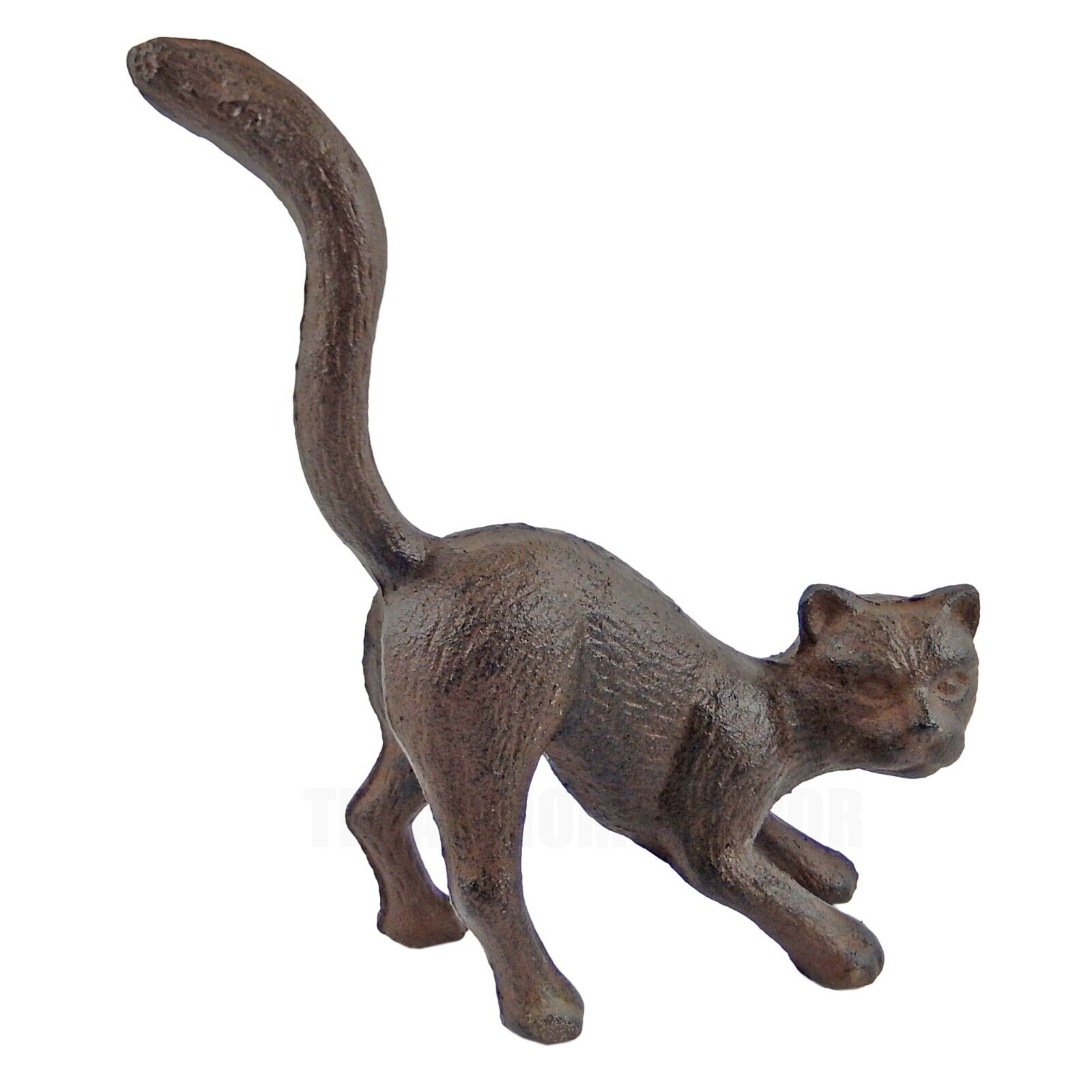 Cast Iron Playful Cat Figurine Statue Heavy Duty Rustic Antique Style Brown