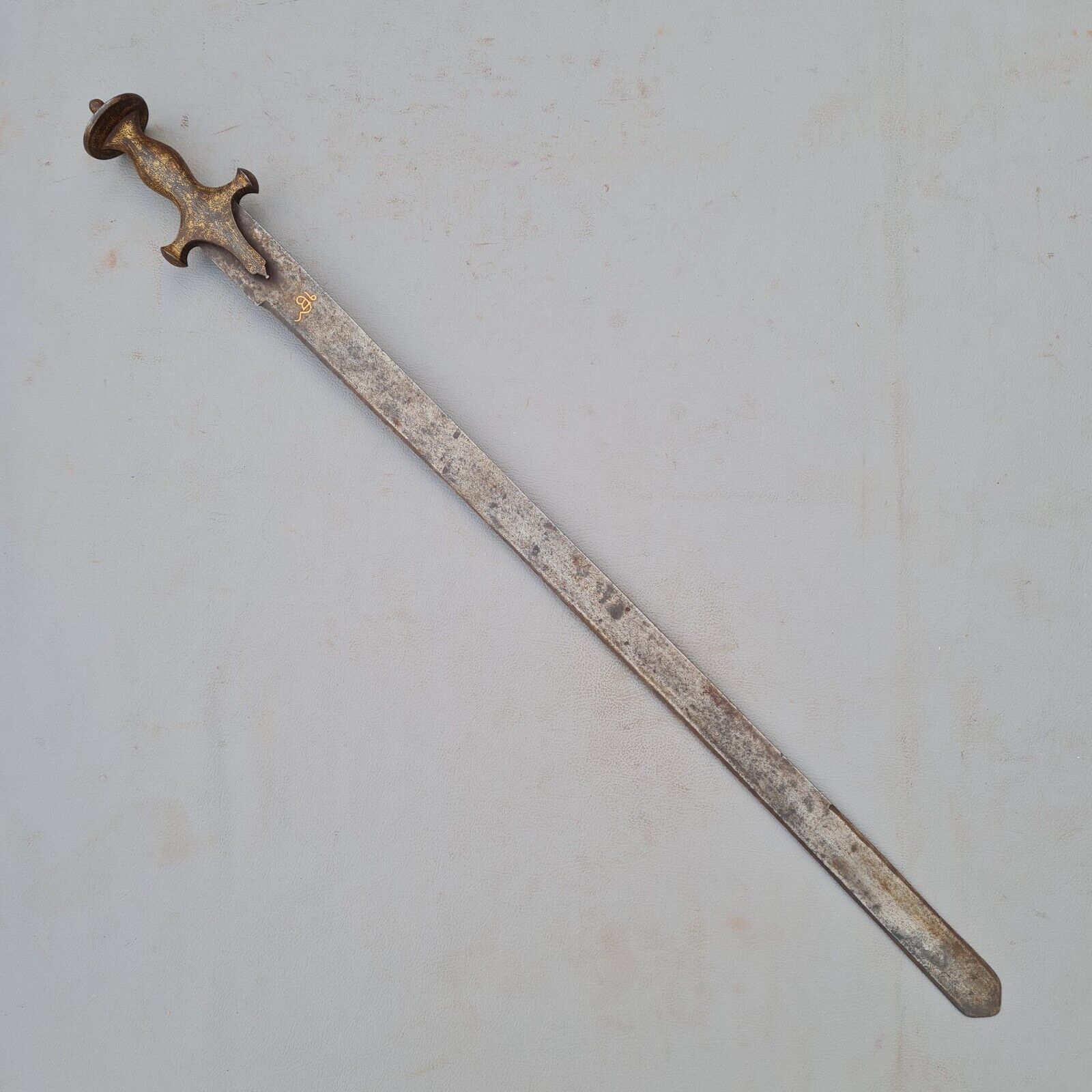 Antique Original Gold Damascened Hilt Sikh Khanda Sword