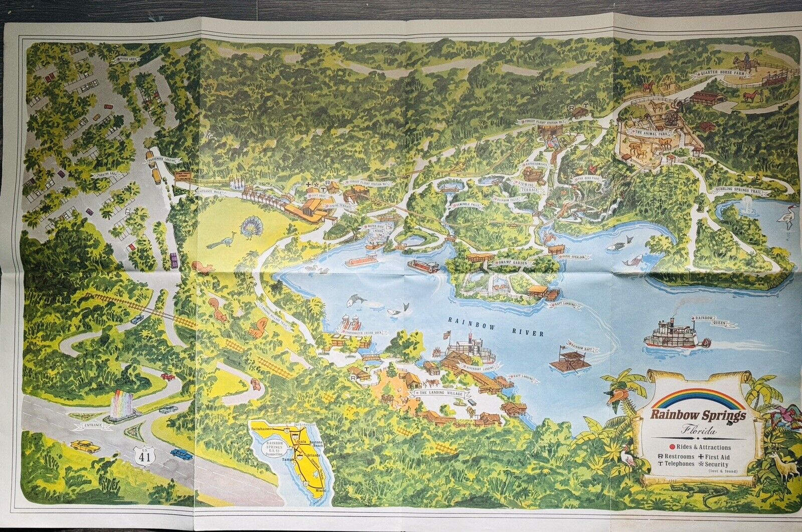 1960’s Rainbow Springs Florida Large Map Amusement Park Wall Map Dunnellon FL