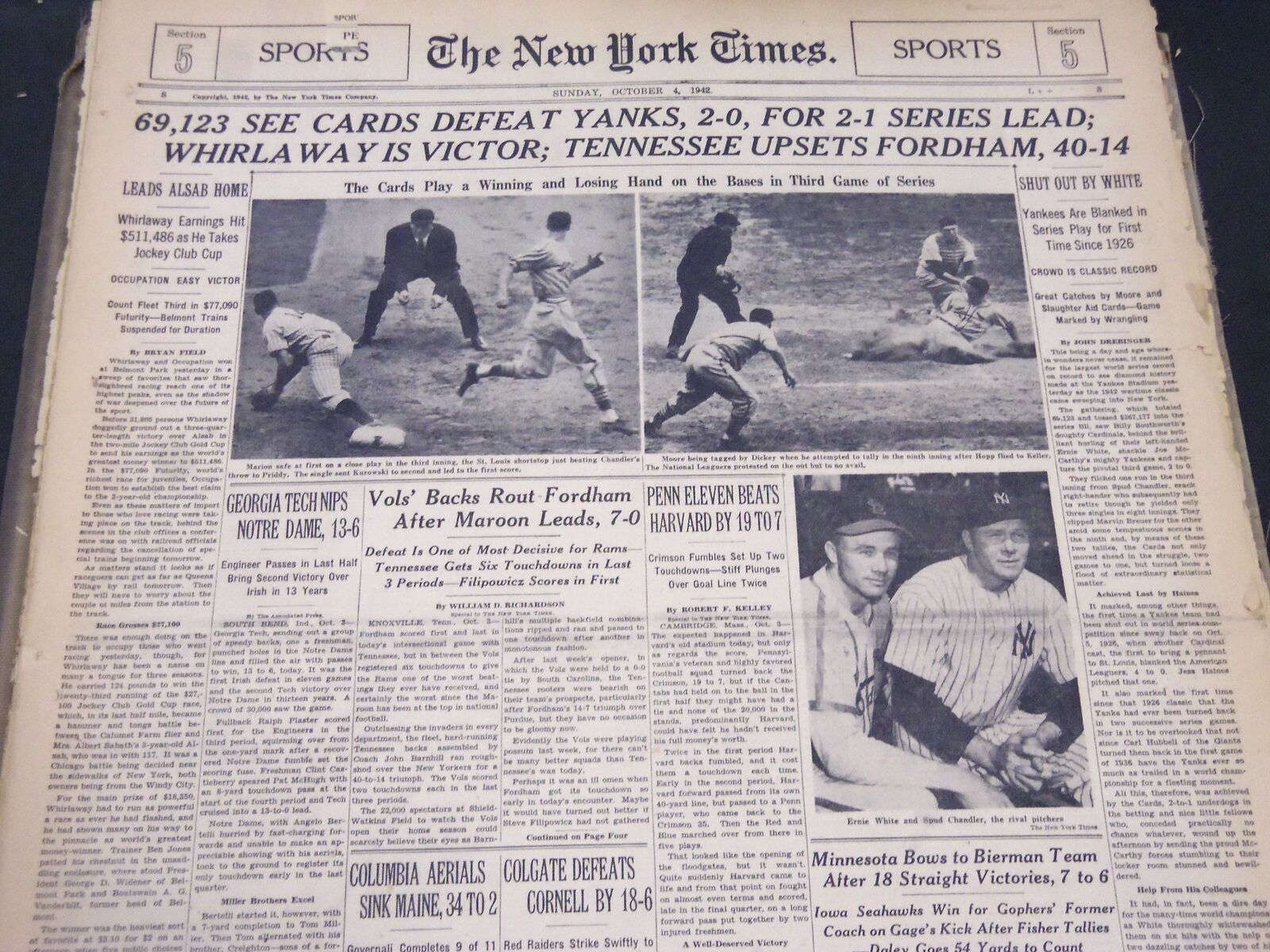 1942 WORLD SERIES YANKEES DEFEAT CARDINALS 4-1 NEW YORK TIMES NEWSPAPER LOT OF 4