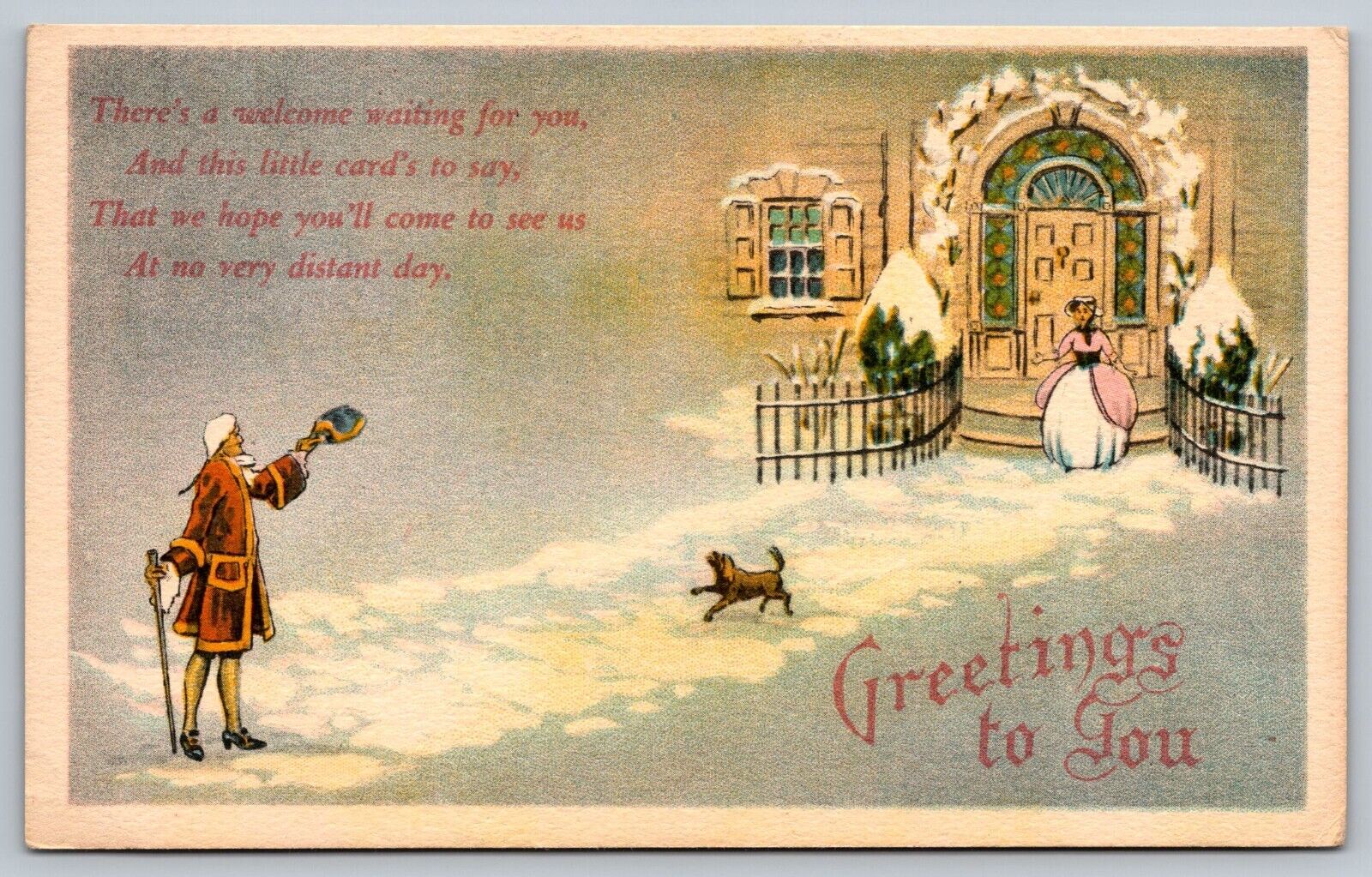 C. 1921 Greetings to You Christmas Holiday Scenery Snow Winter Vintage Postcard