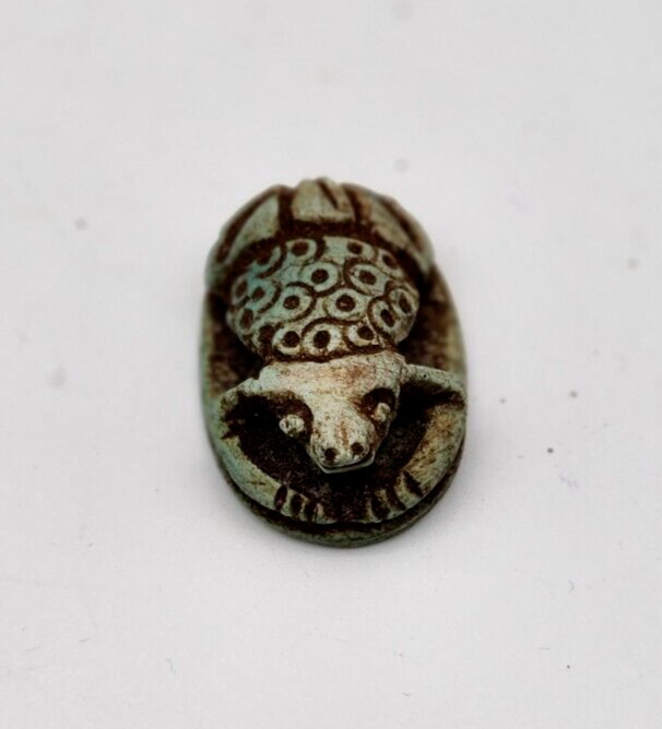 Ancient Egyptian Antique Small Scarab Beetle Handmade With Hieroglyphs Stone