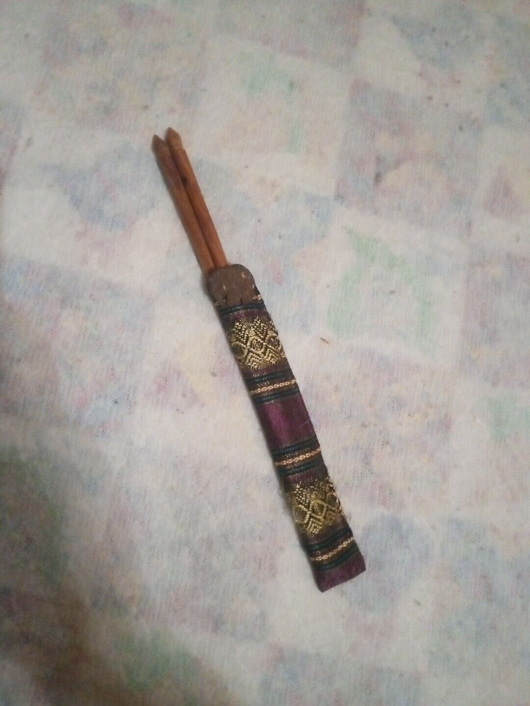 Vintage Tibetan Chopsticks Silk Cloth Holder Beautiful Handmade Unique Rare Nice
