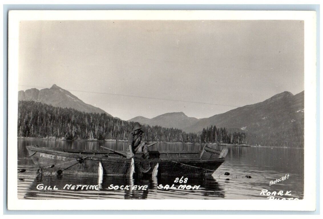 c1940's Gill Netting Sockeye Salmon Fish Fishing Roark RPPC Photo Postcard
