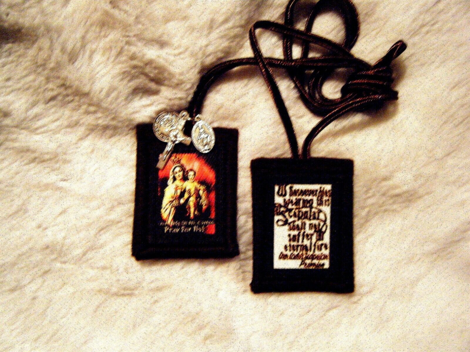 Colorful Our Lady of Mt Carmel Brown Scapular Handmade in USA 100%Wool