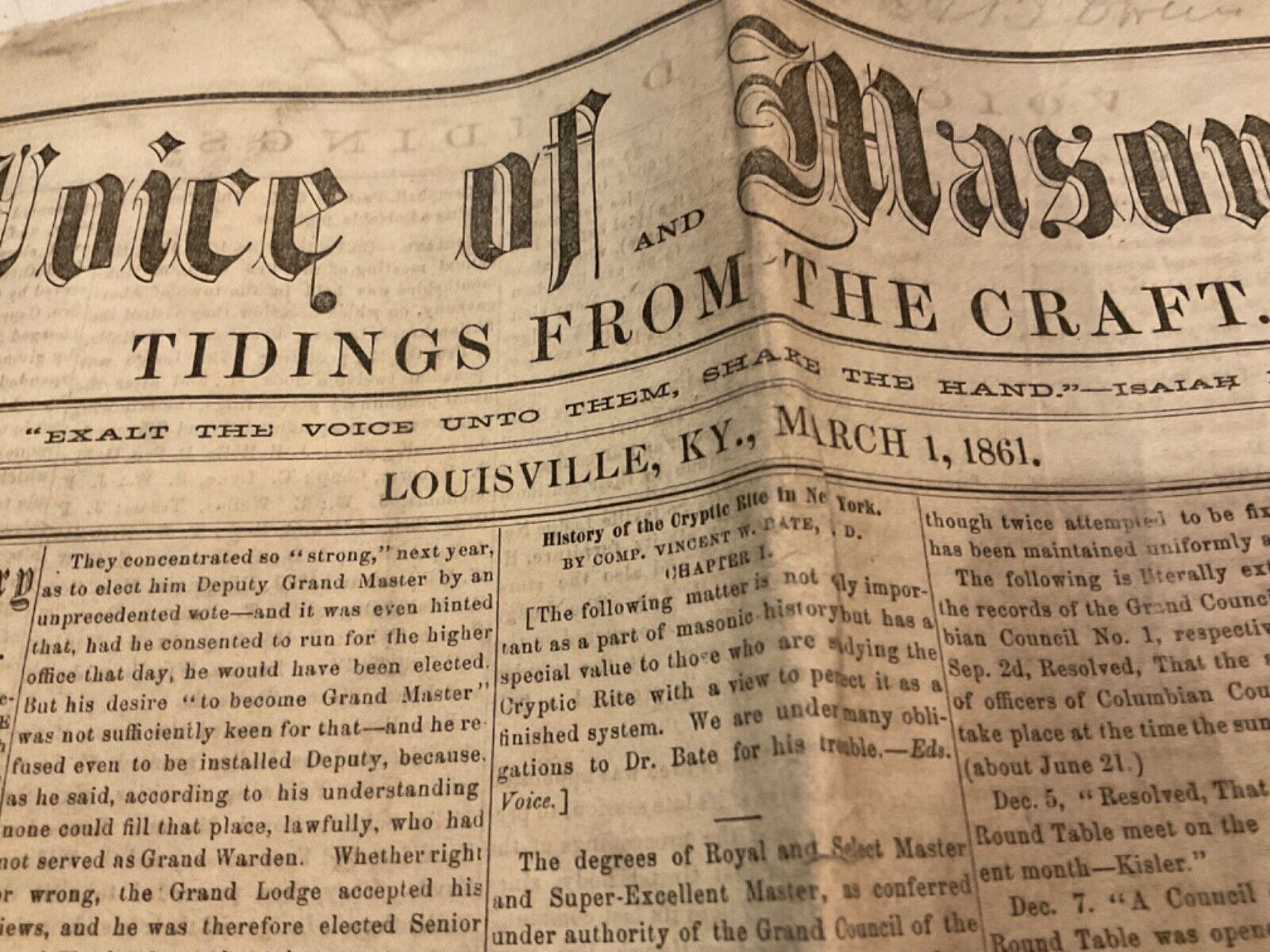 1341A LOUISVILLE CIVIL WAR FREEMASONRY NEWSPAPERS 1861 GREETING OBITUARIES STAMP