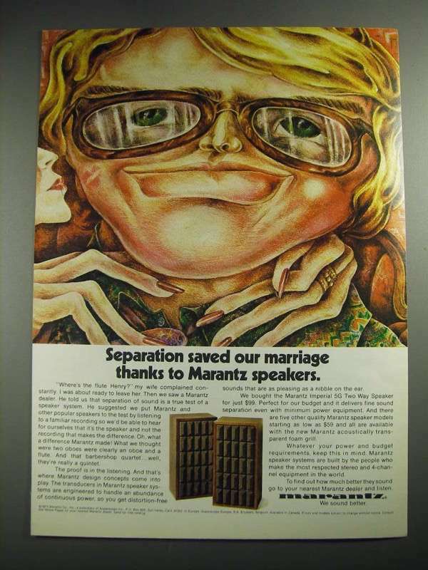 1973 Marantz Speakers Ad - Separation Saved Our Marriage