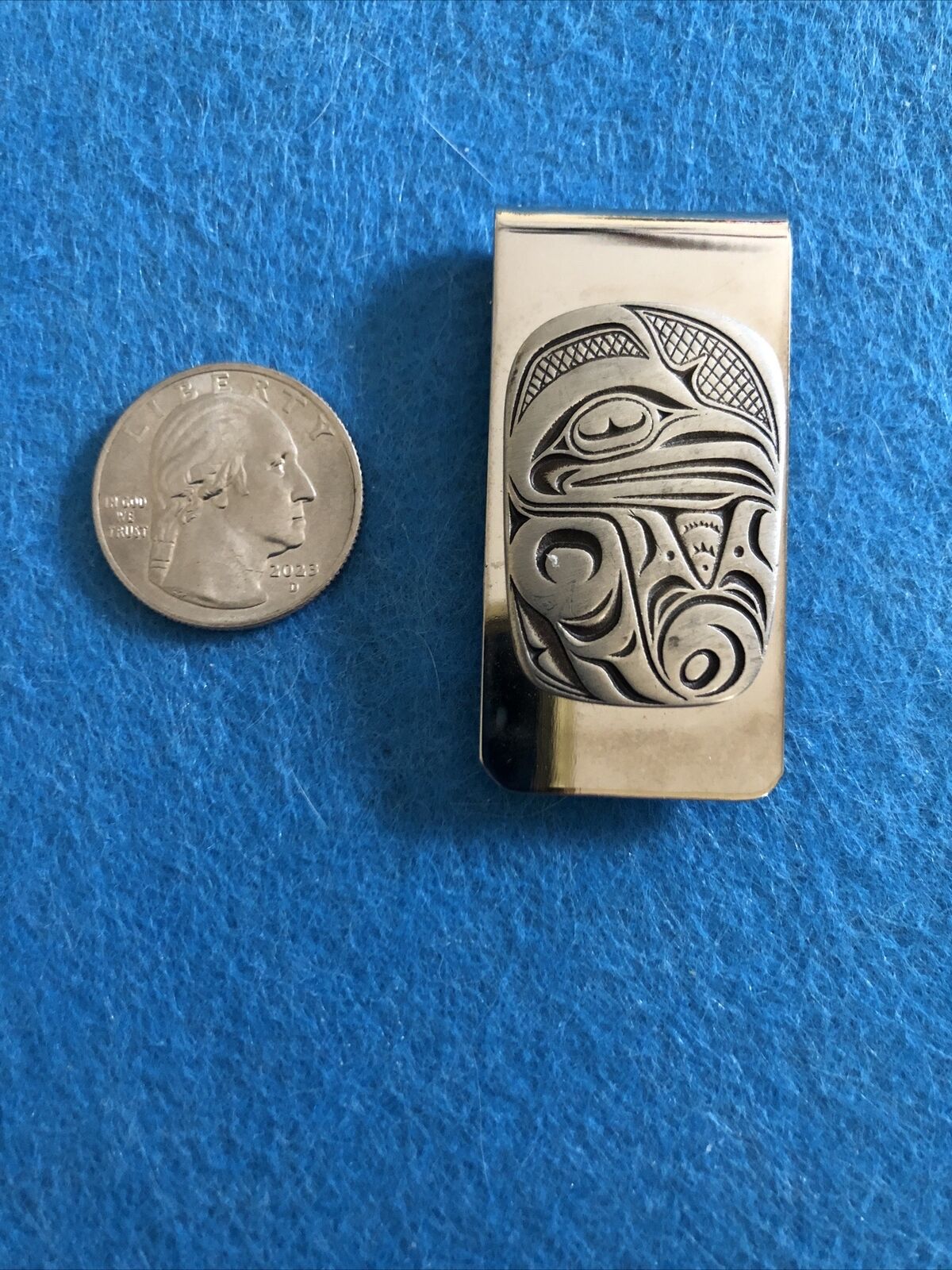 Vintage Canadian Pewter Raven Tribal Totem On Silver In Color - Money Clip LN
