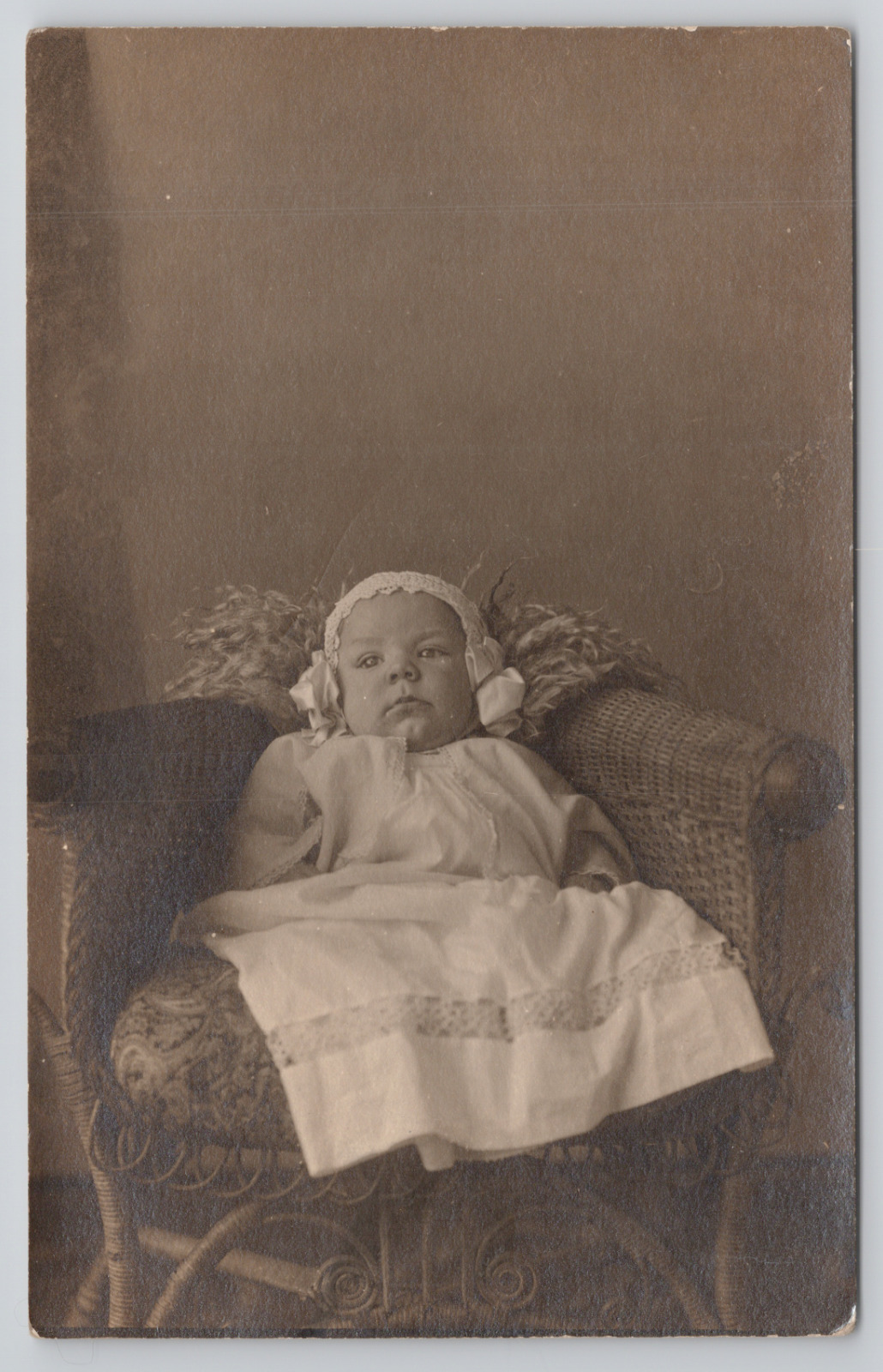 Real Photo Postcard Baby Sitting in Chair in Stuido c1920 RPPC