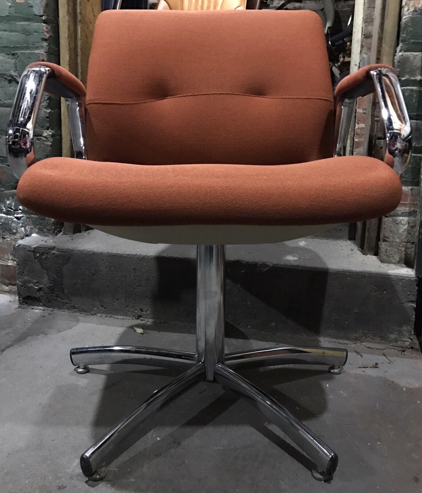 Mid Century Orange Chrome Chair Vintage Danish Modern Dining Office Lounge Egg